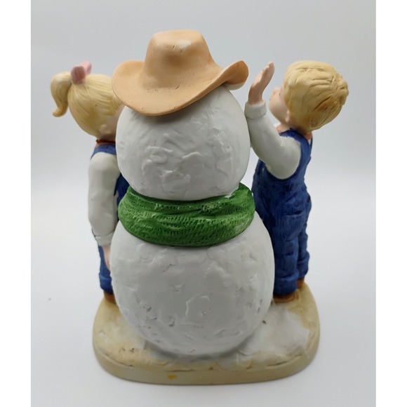 HOMCO Denim Days #1508 "Our Snowman" Vintage 1985 Figurine Kids w/ Snowman & Dog - Picture 2 of 8
